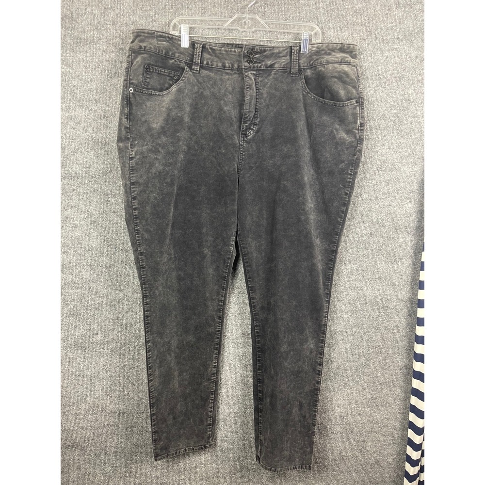 Lucky Brand Corduroy Pants Womens 22W Gray Excellent Faded Acid Wash Tapered Leg